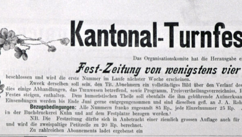  Das OK beschloss die Herausgabe einer Festzeitung, Inserat im W&amp;O vom 18. Juni 1892.