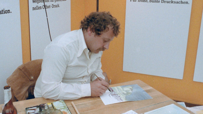  Einblick in seine Arbeit und Technik: Hier am Stand der Pago, Grabs, an der Wiga in Buchs im Jahr 1983. 