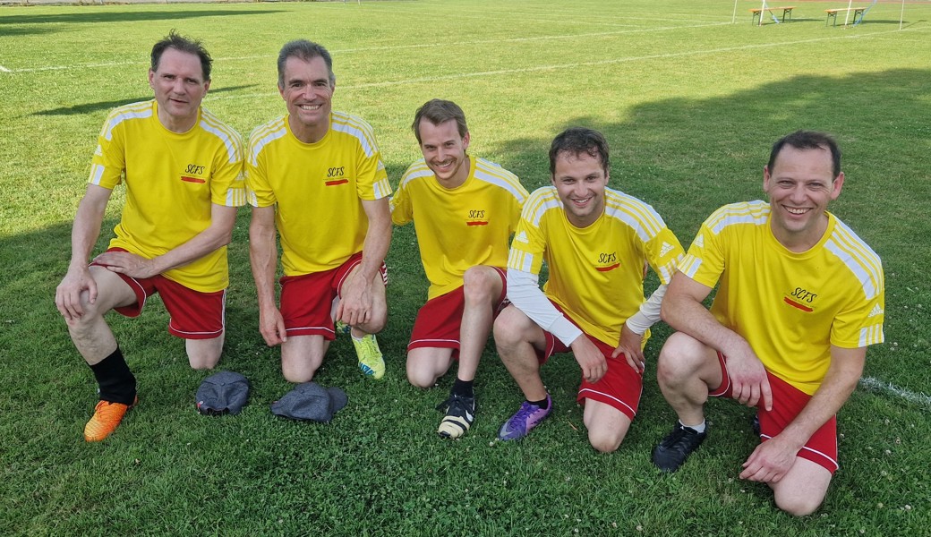 Erfolgreiche Salezer Faustballer am Heimturnier (von links): Jürg Kugler, Paul Koch, Pascal Falk, Noel Scherrer und Stefan Würth.