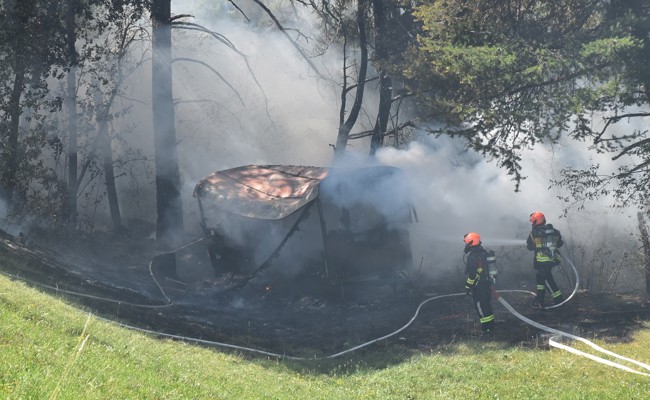 Bienenhaus und Bäume fingen Feuer
