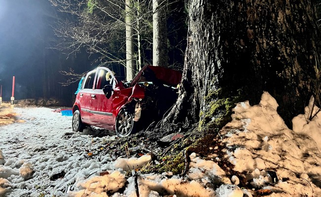 65-Jähriger prallt mit Auto frontal gegen einen Baum
