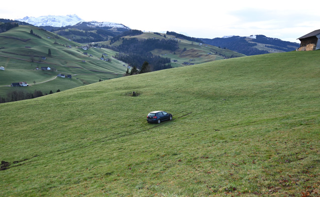 Am Steuer eingeschlafen: Auto landet im Wiesland