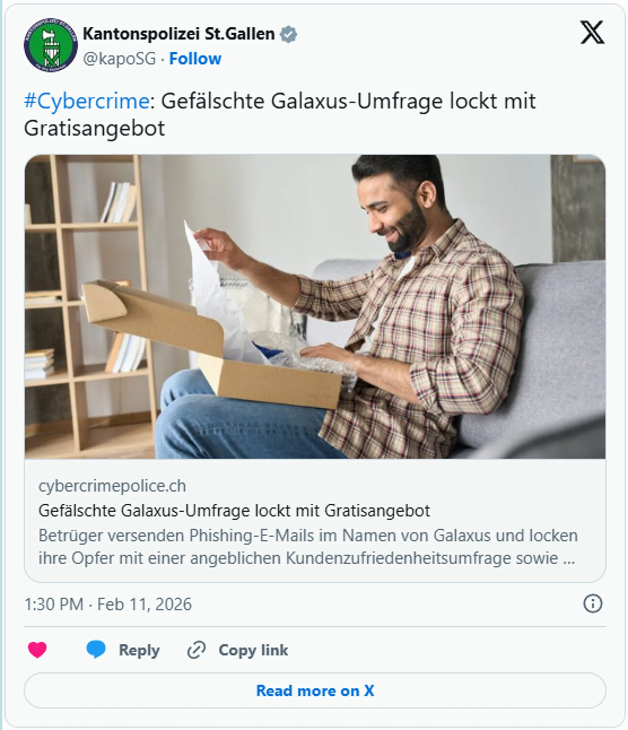 Kantonspolizei warnt vor gefälschter Galaxus-Umfrage