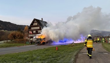 Ein Knall in der Fahrzeugfront – dann ging der Lastwagen in Flammen auf