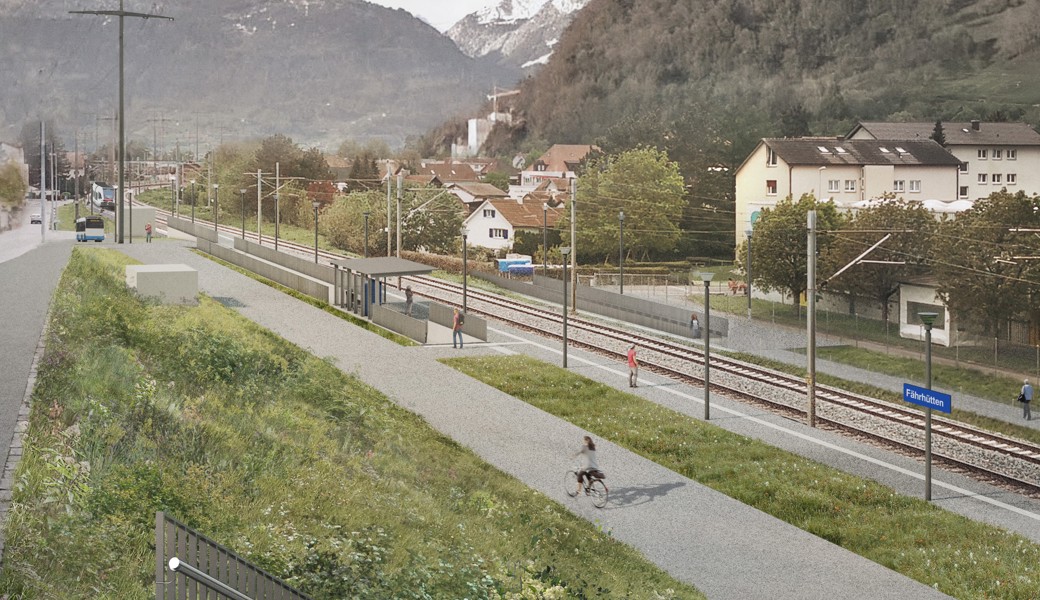 So wird der Bahnhalt in Trübbach aussehen. Hierfür sind neben dem Kernprojekt weitere bauliche Massnahmen nötig.