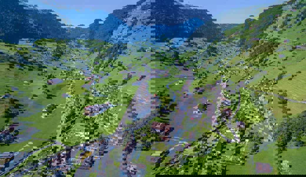 Luftaufnahme der politischen Gemeinde Wildhaus-Alt St.Johann.