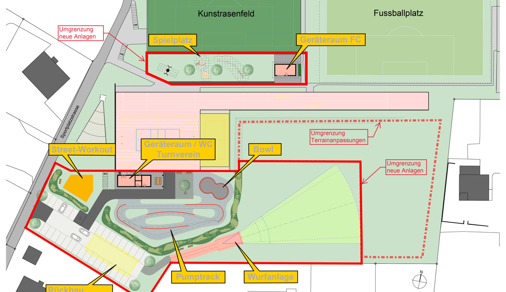 Situationsplan der geplanten Erweiterung der Sportanlagen Pilgerbrunnen. Visualisierung: PD