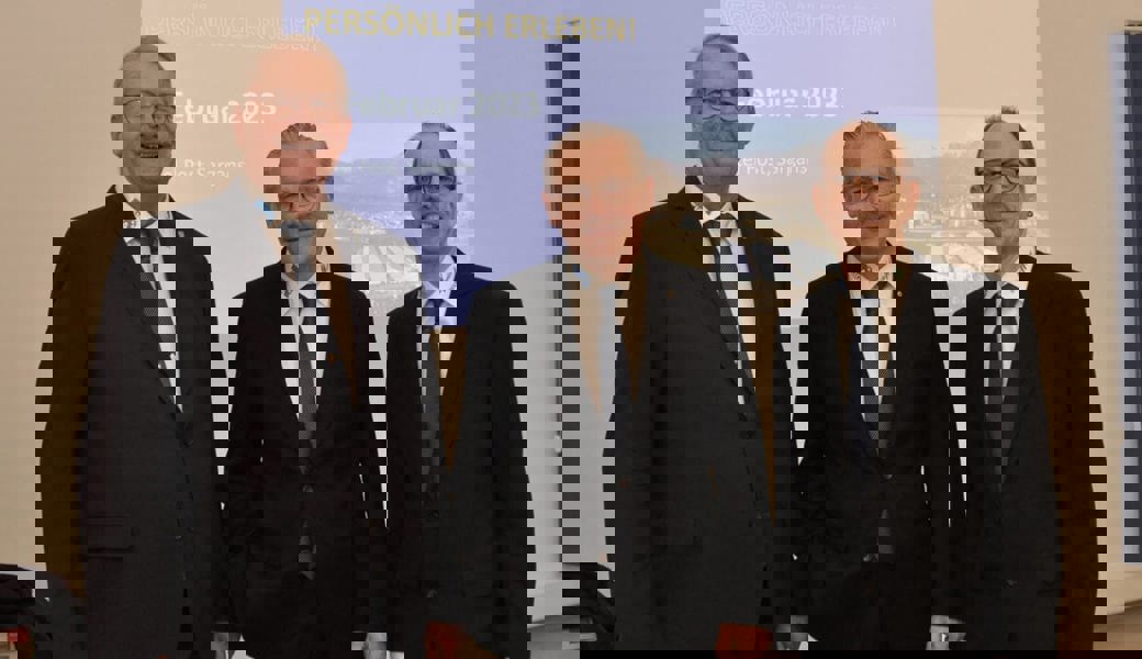  Befinden sich im Endspurt: Die Freude auf die Siga 2023 ist bei Messeleiter Jürg Stopp, VR-Präsident Markus Oppliger und Marketingleiter Markus Roth (von links) gross. 