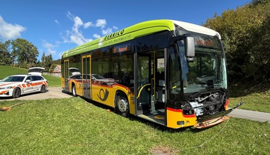 Postauto fährt über Hydranten