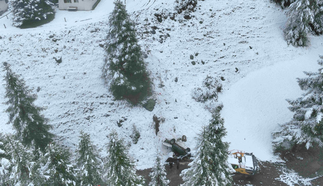 Das Auto stürzte den Abhang hinunter. 