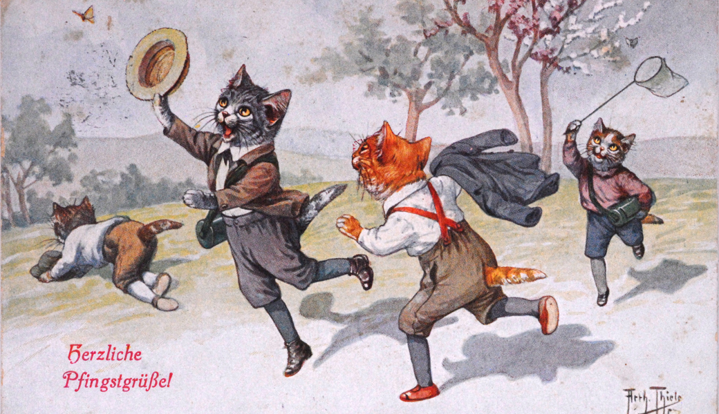 Mit dieser «Katzenfamilie» erhielt eine Grabser Familie 1921 Pfingstgrüsse aus Luzern.