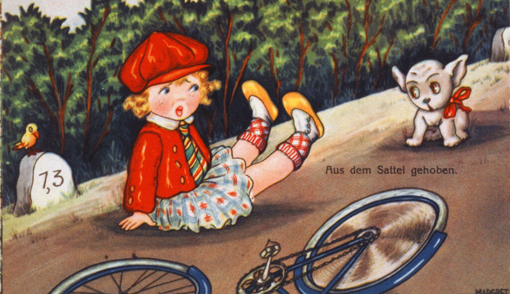  «Aus dem Sattel gehoben ...», eine Humorkarte aus Grabs für Ueli Vetsch in einer Radfahrer-Kompanie per Feldpost im September 1930.