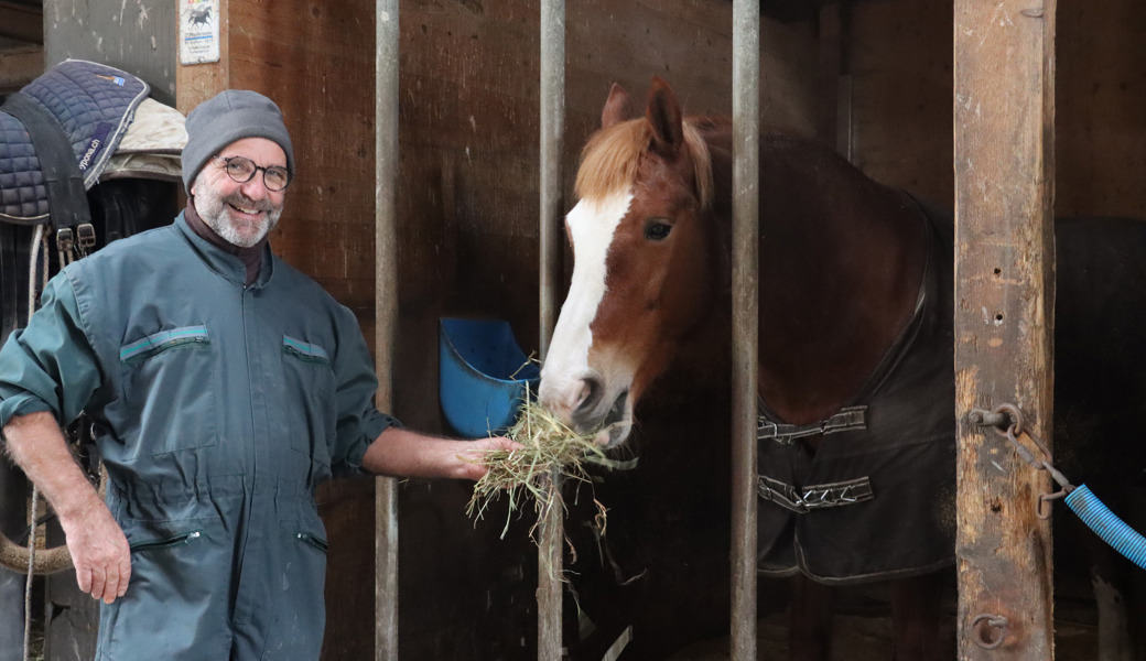 Bruno Sonderer mag alle Tiere. Nach Verarztung einer Kuh nahm er sich am letzten Arbeitstag auch Zeit für ein Pferd.
