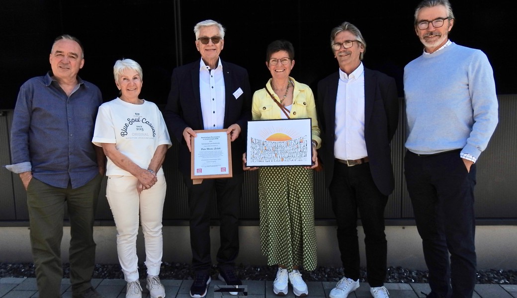 Protagonisten am Ehrentag samt Rundgang für die Öffentlichkeit (von links): Andi Götz, Heidi Schibli, Peter Schibli, Bernadette Helbling, Jacques Kuhn und Adriano Tramèr.