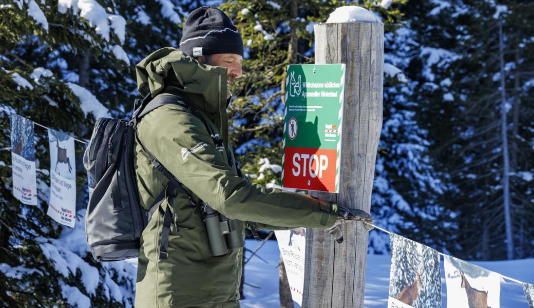Simon Meier bei seiner Arbeit: Er kontrolliert unter anderem die Absperrungen am Rand der Wildruhezonen.
