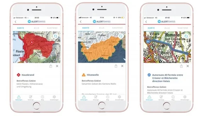 So sieht die Warn-App Alertswiss aus. Hier kann die Bevölkerung im Falle eines Sirenenalarms nachlesen, was sie zu tun hat.
