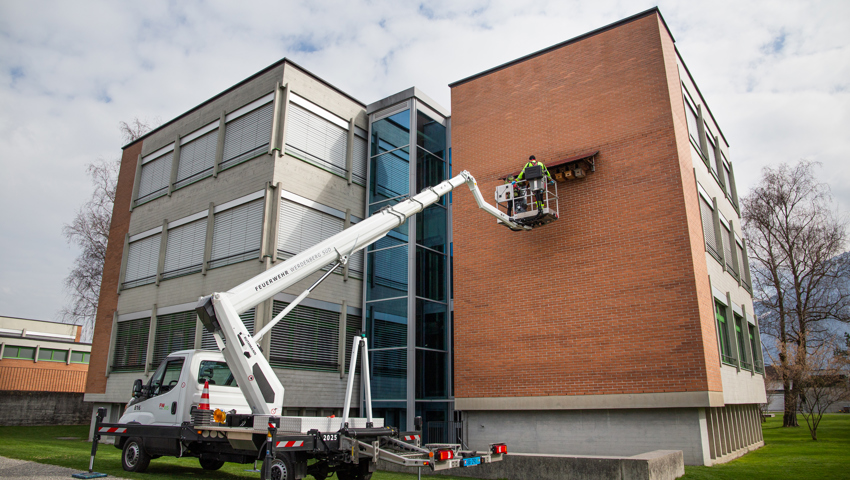 Die in grosser Höhe befestigten Kästen konnten dank der Unterstützung der Feuerwehr Buchs erreicht werden.
