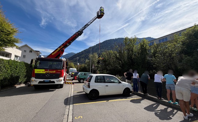 Feuerwehr rettet entkräftete Katze am Plessurufer