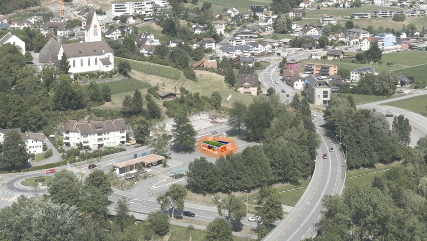 Der Migros teo soll auf dem Postplatz in Bendern platziert werden.