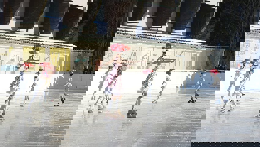  Lia Beusch und eine Gruppe Kinder glitten als Fliegenpilze übers Eis.