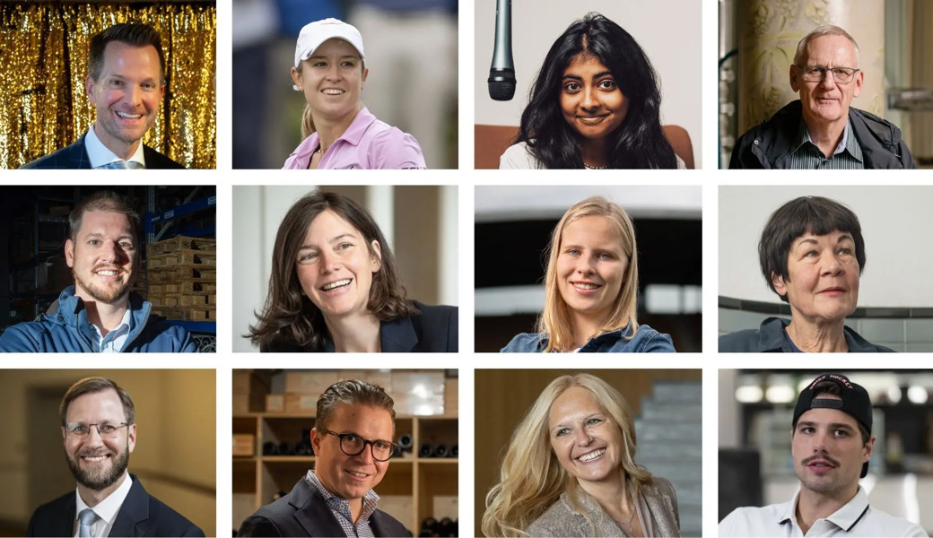 Das sind die Köpfe des Jahres: Pascal Schmid, Chiara Tamburlini, Reena Krishnaraja, Karl Locher, Silvan Paganini, Bettina Surber, Céline Bradke, Anita Zimmermann, Patrick Guidon, Fabian Mennel, Barbara Dillier und Kevin Fiala.
