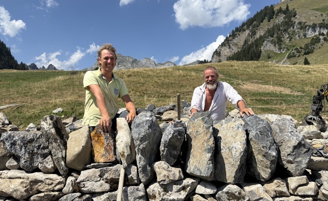 1,5 Tonnen Stein pro Tag: So wird auf Gamplüt eine Trockenmauer saniert