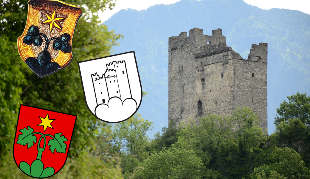 Kleine Geschichtskunde (von oben nach unten): Das historische Emblem, die von 1946 bis 1952 Version und das seit 1952 gültige Gemeindewappen. Kleine Geschichtskunde (von oben nach unten): Das historische Emblem, die von 1946 bis 1952 Version und das seit 1952 gültige Gemeindewappen.