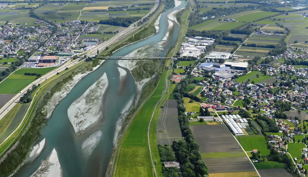 Rhesi-Visualisierung Kriessern Mäder: So soll der Rhein dort künftig fliessen.