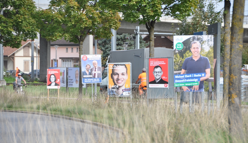 Farbenfroh und vielfältig am Strassenrand: Kandidierende aus dem Wahlkreis Werdenberg werben um Stimmen für sich – und ihre Partei.