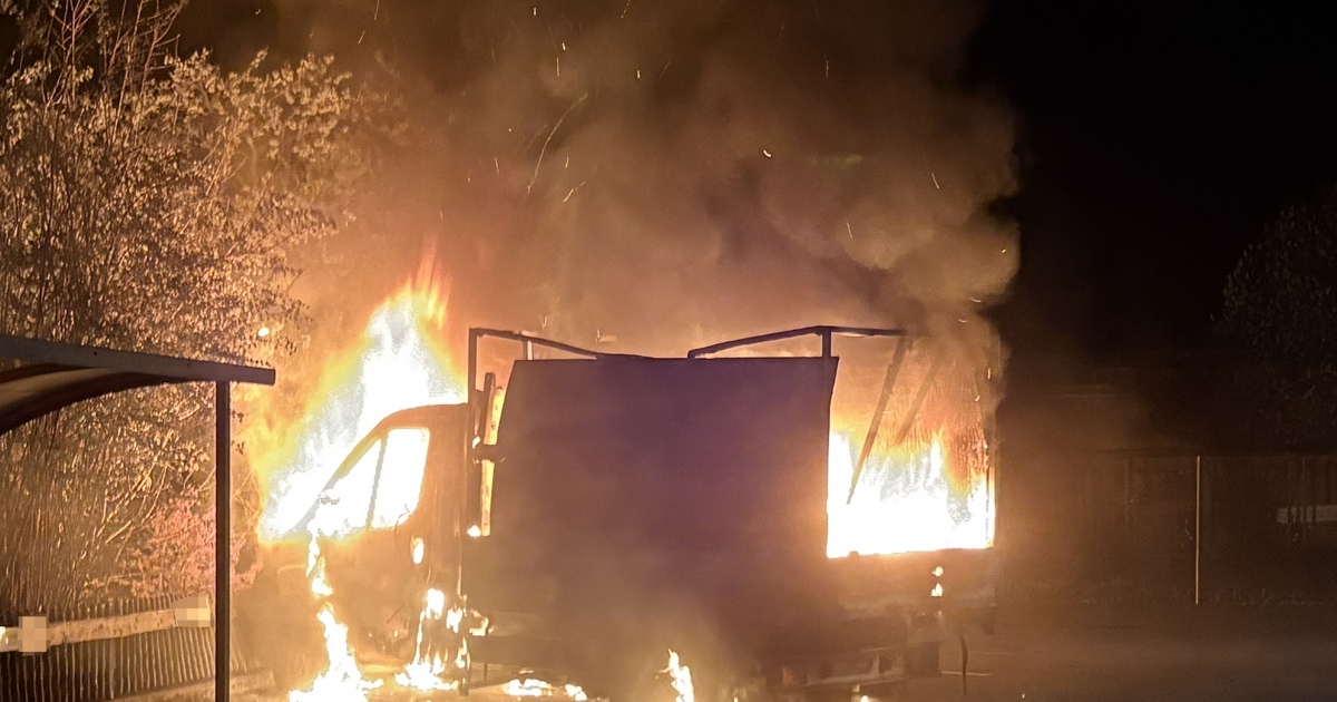 Parked delivery van burned out