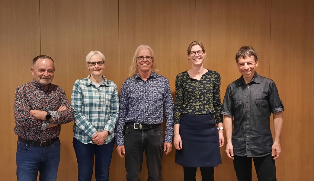 Die geehrten Mitglieder (von links): Rino Borghi, Cornelia Marxer, Bernhard Vögeli, Nadja Dobler und Präsident Roland Müller.