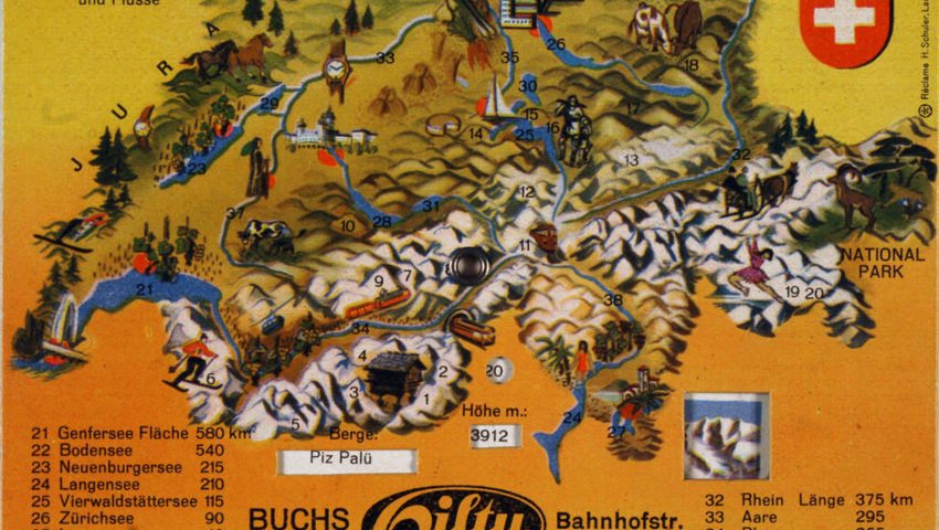  Diese Karte mit Drehrad enthielt Informationen über «die schöne Schweiz». 