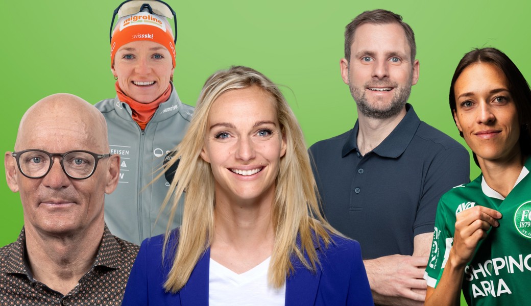 Starke Persönlichkeiten: Dieses Jahr prägen der 14-fache Weltmeister Heinz Frei, Langlaufstar Nadine Fähndrich, SRF-Moderatorin Annette Fetscherin, Olympia-Chefarzt Hanspeter Betschart und die FC St. Gallen-Spielerin Jana Brunner (von links) den Rhema-Sportdialog.