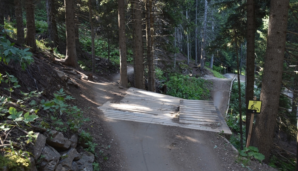 Der Unfallort: Ein Mountainbiker befuhr diesen Drop auf einer Trailstrecke.