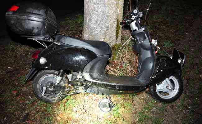 Fahrunfähig mit E-Roller in Baum geprallt