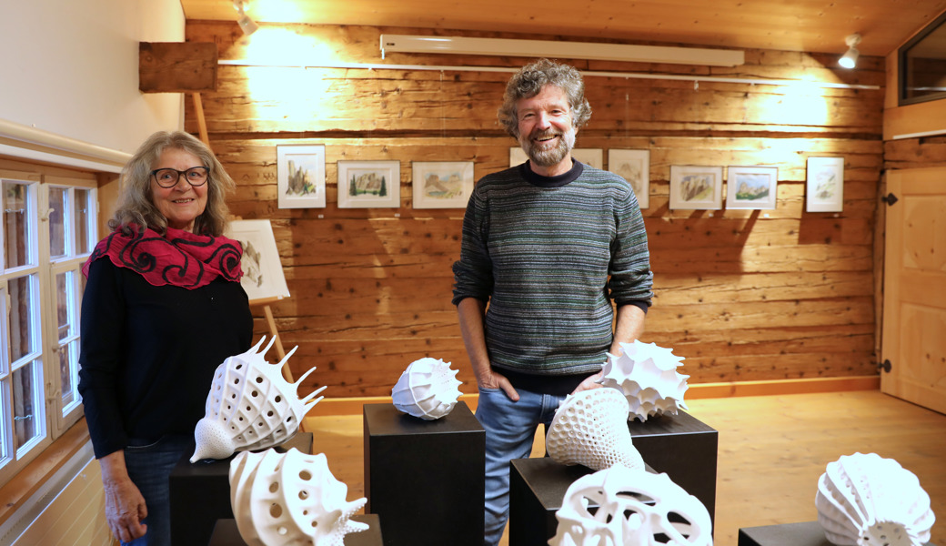 Für eine kunterbunte Ausstellung im Tätschdachhaus in Grabs sorgen Bea und This Isler aus Grabserberg. 