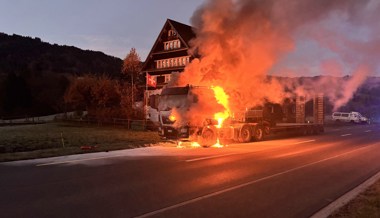 Beim Eintreffen von Polizei und Feuerwehr stand der Lastwagen schon in Vollbrand.