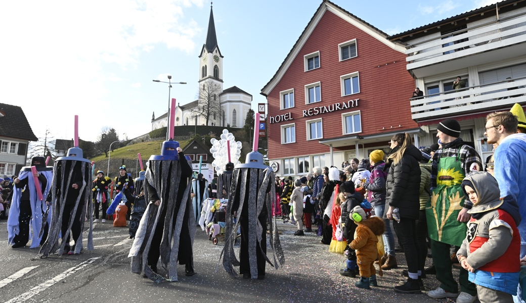 Die Putzequipe des STV Gams mag es so richtig dreckig. Das war jedenfalls auf einem mitgeführten Spruchband so zu  lesen. Und die tanzenden Wischmopps putzen garantiert jedes Stäubli weg. 