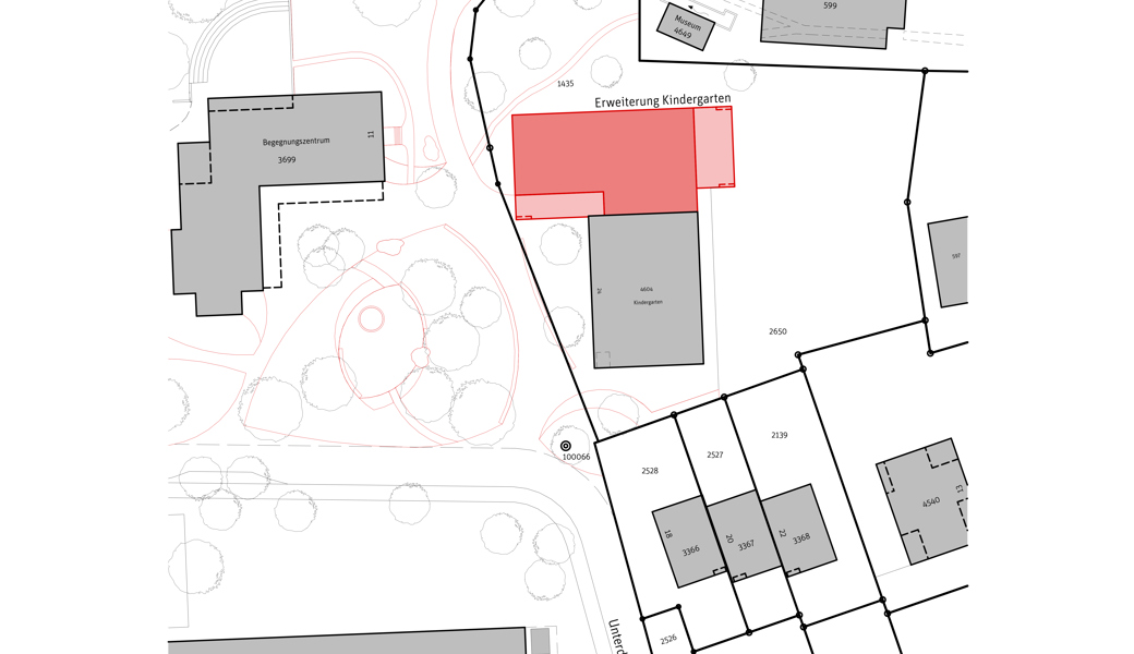 Die Erweiterung des Kindergartens ist westlich des Begegnungszentrums Gallus geplant. 