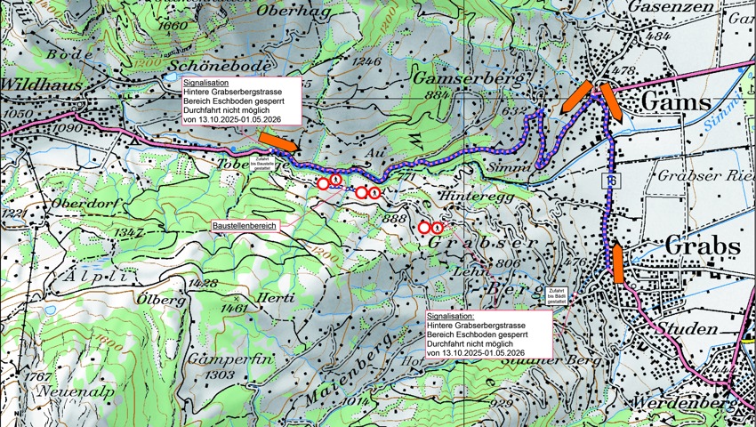 Planausschnitt der Strassensperrung. Planausschnitt der Strassensperrung.