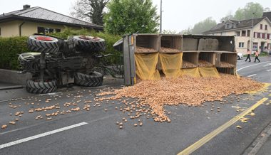 Wegen Vortrittsmissachter: Traktor kippt samt Anhänger voller «Hörpfel»