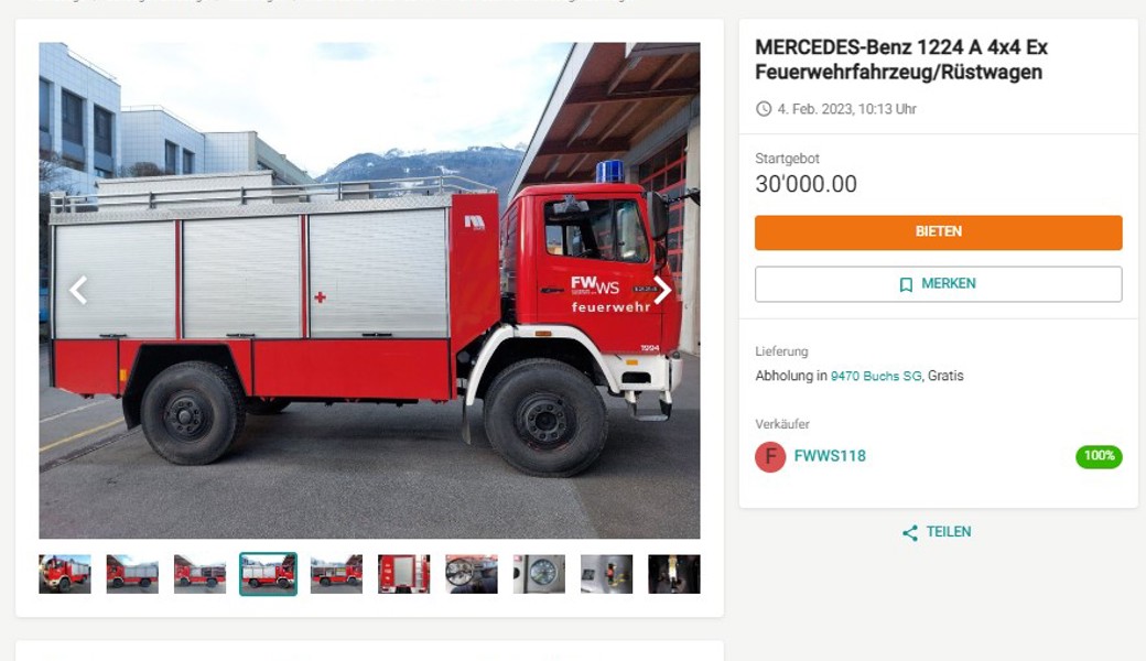  Das Angebot der Feuerwehr Werdenberg Süd auf Ricardo. Bilder: Screenshot