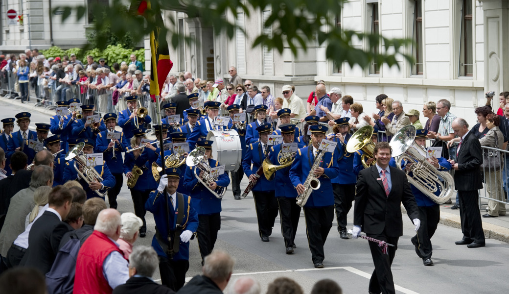 Auch Musikvereine aus dem Werdenberg nehmen immer wieder an dem Grossanlass teil, hier die Bürgermusik Gams am Eidgenössischen Musikfest von 2011, das damals ebenfalls in der Nähe, nämlich in der Stadt St. Gallen stattfand. 