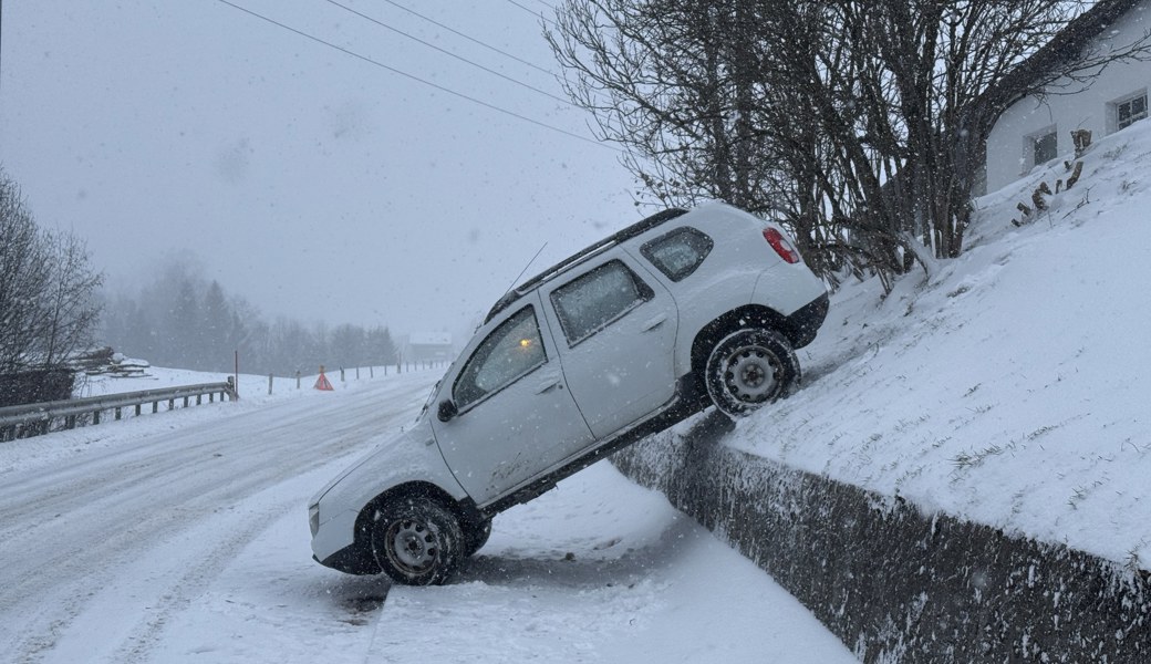 SUV rutscht über Wiesenbord und fällt auf Strasse – Fahrerin kann sich retten
