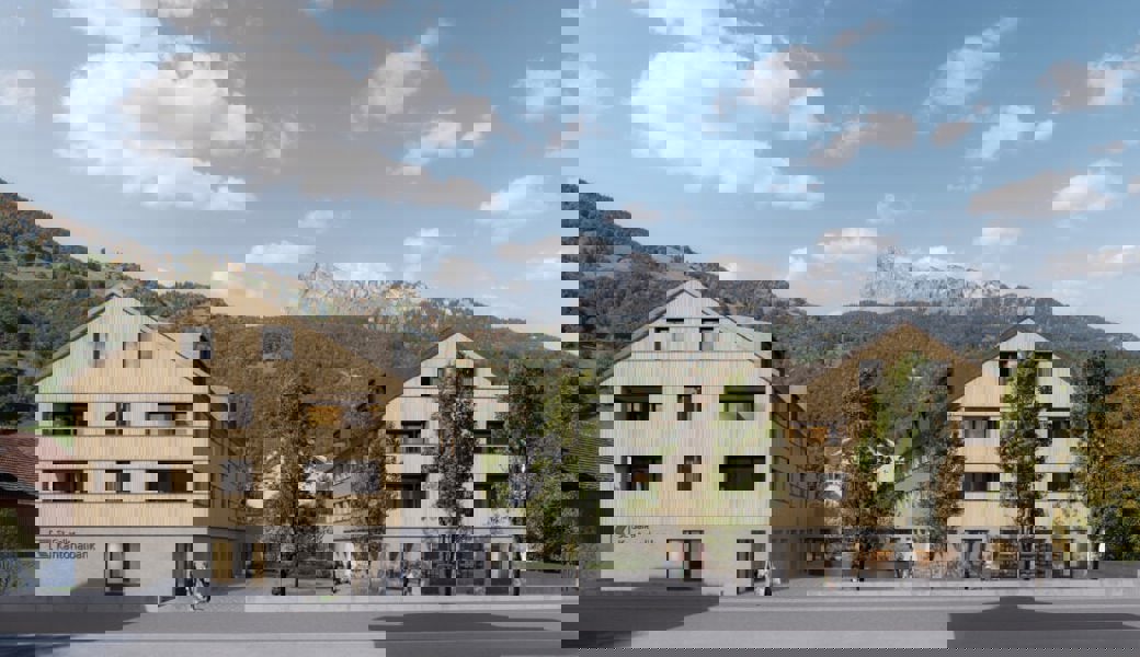  So wird die Überbauung in Trübbach aussehen, wenn ein Teil davon voraussichtlich im Herbst 2024 von der St. Galler Kantonalbank bezogen werden kann. Visualisierung: PD