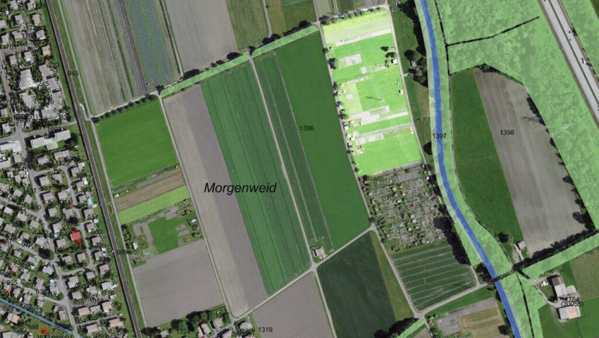  Auf der hell markierten Fläche, nördlich der Familiengärter in der Morgenweid wird künftig ein Teil der Kleinfplanzer-Parzellen zusammengefasst. 