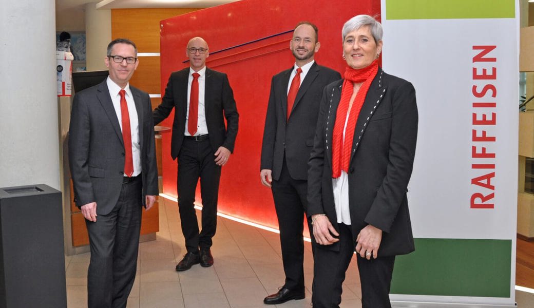  Die Bankleiterin und die Bankleiter: (von links) Sandro Uhlmann (RB Werdenberg), Christof Ackermann (RB Sarganserland), Remo Marthy (RB Walenstadt) und Monika Göldi (RB Sennwald). 