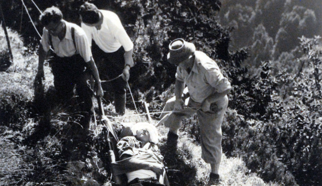 Bergrettungsübung des Samaritervereins Buchs in den 1950er-Jahren.
