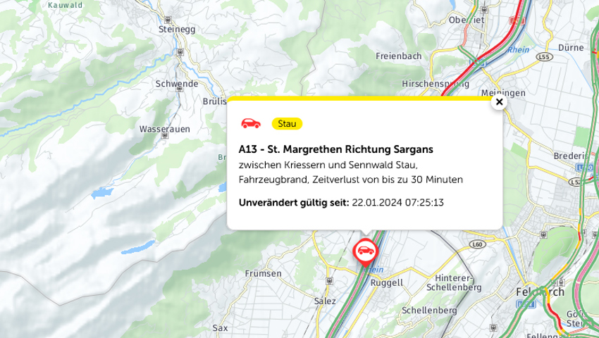 Die Stauwarnung des TCS.