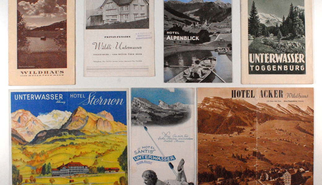 Alte Werbeprospekte machten für einen Aufenthalt in Wildhaus und Unterwasser aufmerksam.
